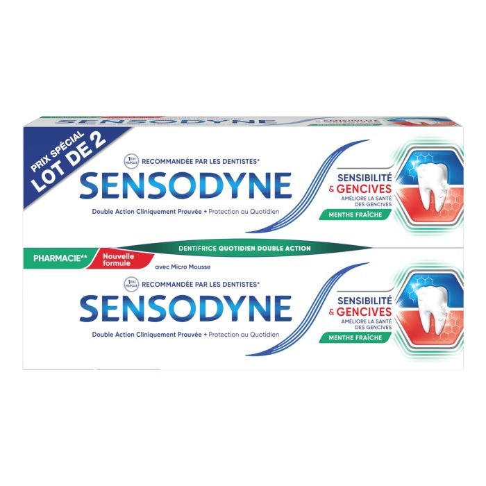 Sensodyne dentifrice sensibilite et gencives menthe fraiche lot de 2x75 ml