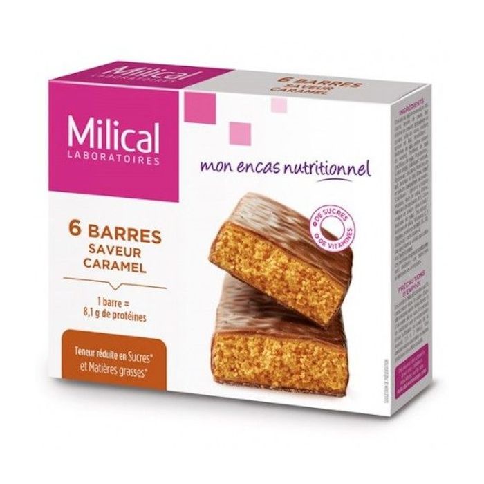 Milical Barres Minceur Hyperprotéinées Saveur Caramel 6 Unités photo de face