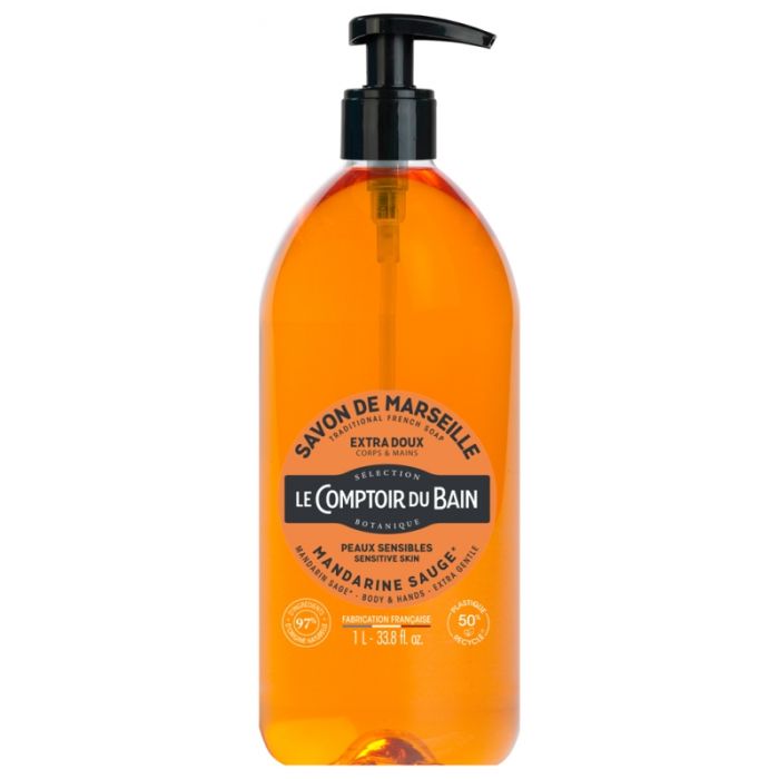 Le comptoir du bain savon de marseille Mandarine Sauge 1l