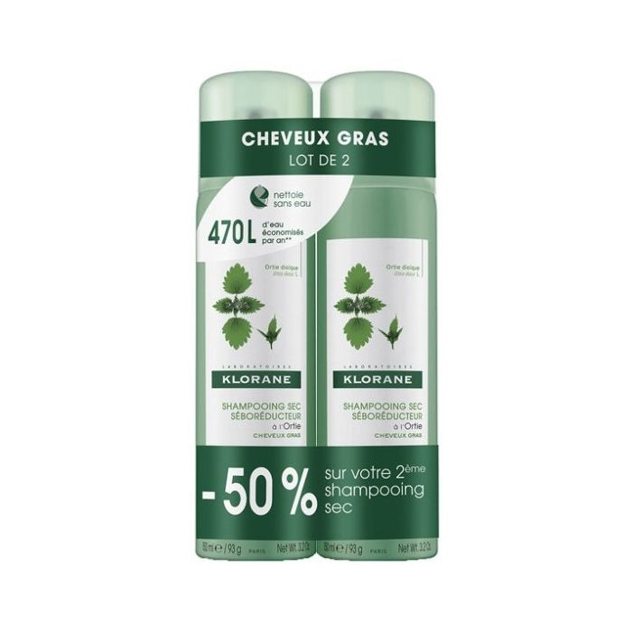 SHAMPOOING SEC A L'ORTIE KLORANE 2x150ML