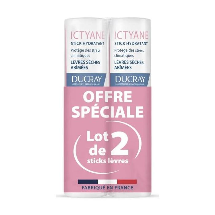 Ducray ictyane - stick lèvres hydratant duo - lèvres sèches et abîmées, 2x3g
