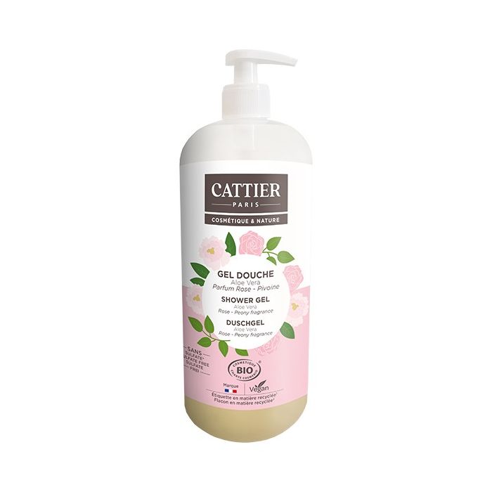 Cattier 1L gel douche rose pivoine bio