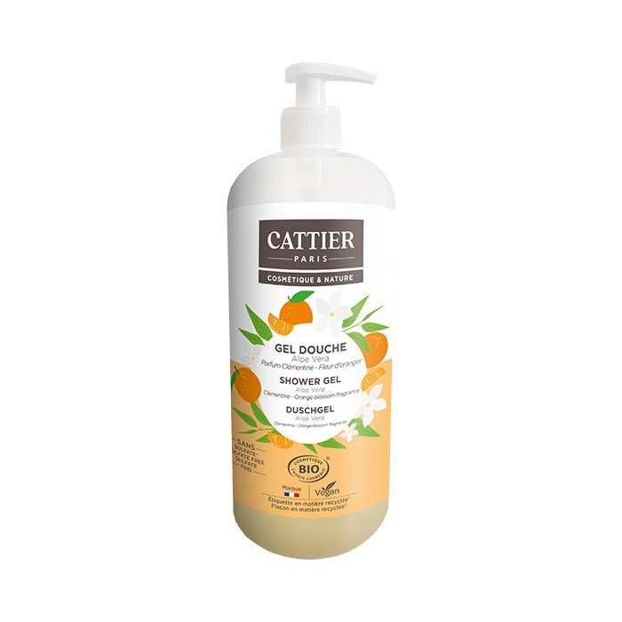 Cattier gel douche clémentine fleur d'oranger bio 1L