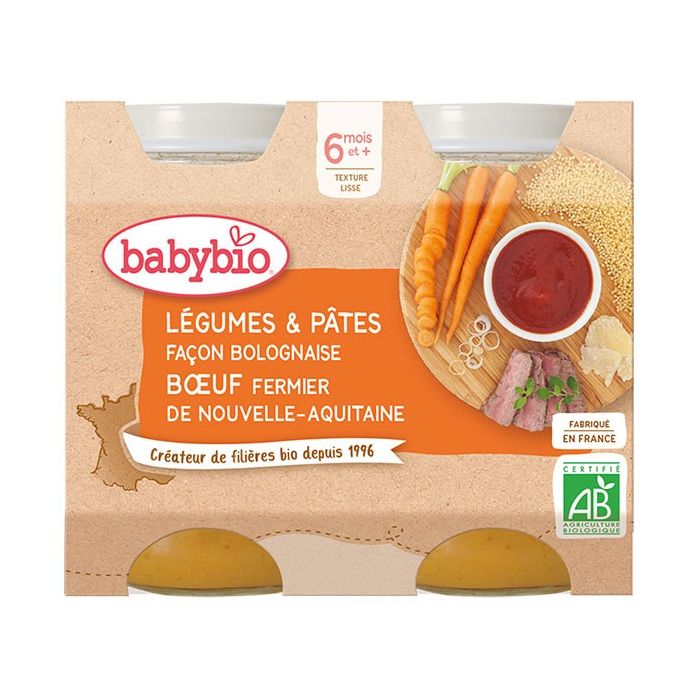 BABYBIO Pot Legumes & Pates Bolognaise 6m+ Bio 2 x 200 g