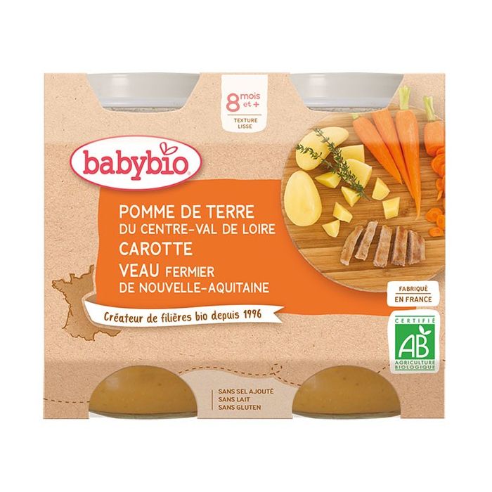 BABYBIO Pot Carotte Pomme de Terre Veau 8m+ Bio 2 x 200g 