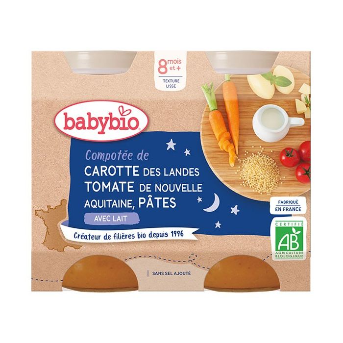 Babybio pot nuit carotte tomate pates 8m+ bio 2x200g