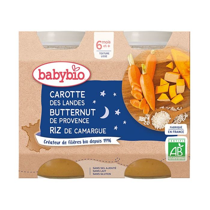 BABYBIO Pot Carotte Butternut Riz 6m+ Bio 2 x 200g