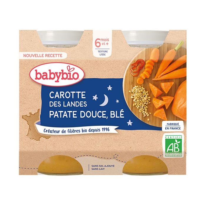 Babybio pot nuit carotte/patate douce/ble 2x200g 6m+