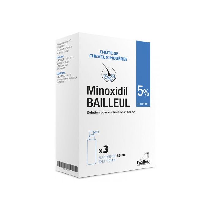 Minoxidil 5% solution 3 x 60 ml chute de cheveux Moderee 