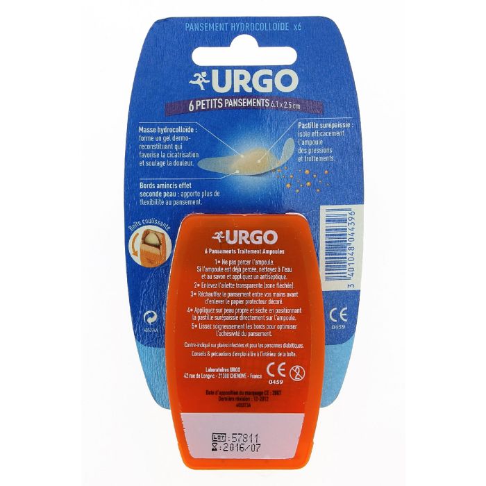 Pansements hydrocollide ampoules urgo x 6