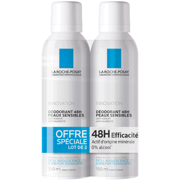 Deodorant 48h la roche-posay pour peaux sensibles spray 2x150ml
