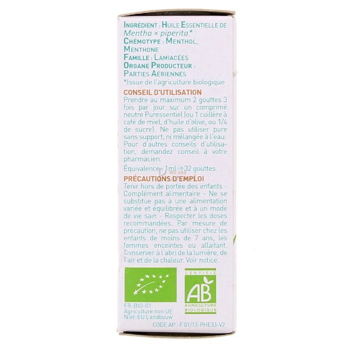 Puressentiel bio menthe poivree huile essentielle 10ml