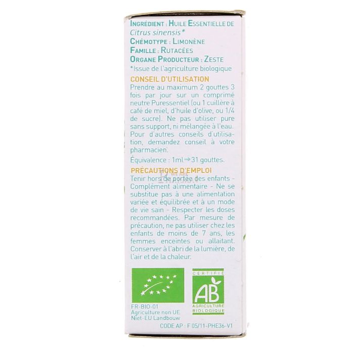  puressentiel huile essentielle d'orange douce 10ml