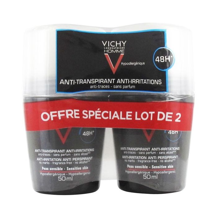 Vichy homme deodorant 48h anti-irritations lot de 2 de 50ml