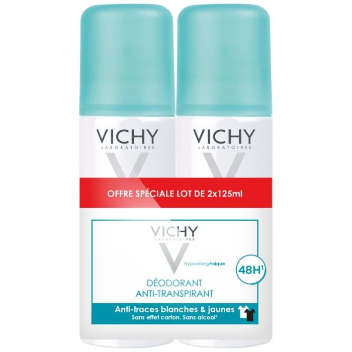 VICHY DÃ©odorant Anti-Transpirant 48H Anti-Traces Blanches 2x125ml