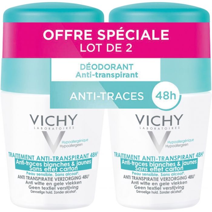 VICHY DÃ©odorant Anti-Transpirant 48H Anti-Traces Roll-On 2x50ml