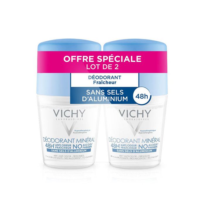 VICHY Déodorant Minéral 48H Sans Sels d'Aluminium Roll-On 2x50ml
