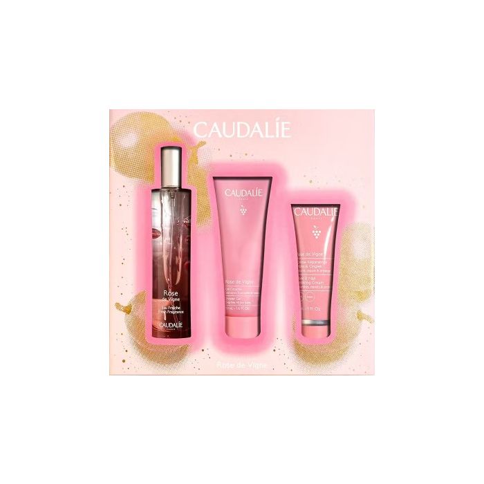 Caudalie coffret rose de vigne eau fraîche 50ml + gel douche 50ml + crème réparatrice mains & ongles 30ml