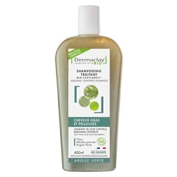 DERMACLAY Shampooing Cheveux Gras et Pellicules BIO 400ml