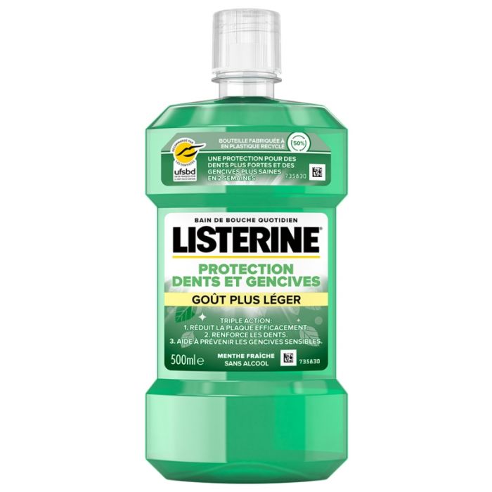 LISTERINE Bain de Bouche Protection Dents et Gencives Goût Plus Léger 500ml
