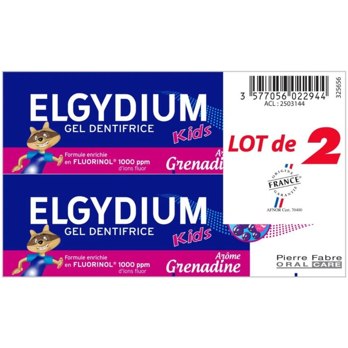 Elgydium kids grenadine gel dentifrice 3 à 6 ans 2x50ml