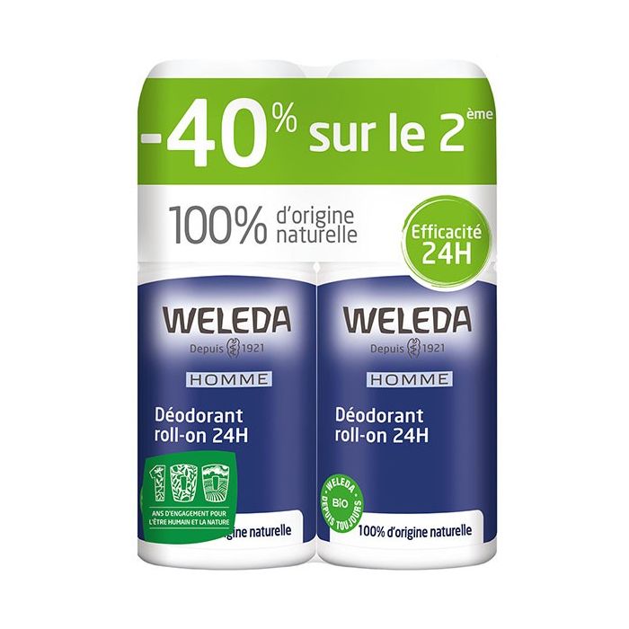 WELEDA Homme Déodorant Roll-on 24h - 2x50ml