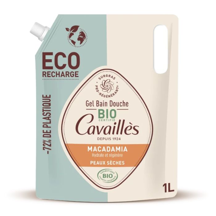 Cavailles Gel Bain Douche BIO Macadamia Eco-Recharge 1L