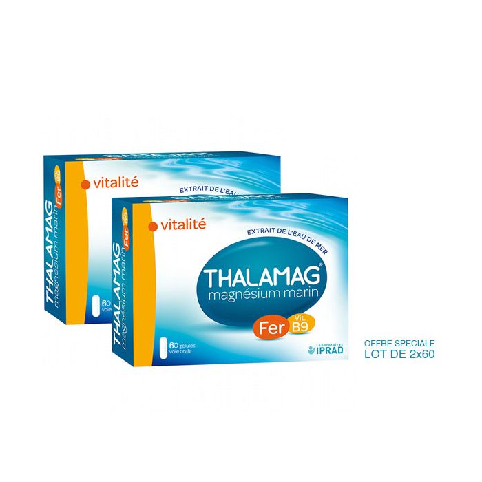 THALAMAG Magnésium Marin Vitalité Fer + Vitamine B9 - 2x60 gélules