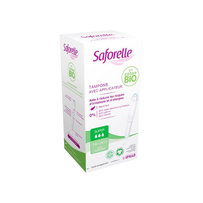 Saforelle 14 tampons super avec applicateur coton bio