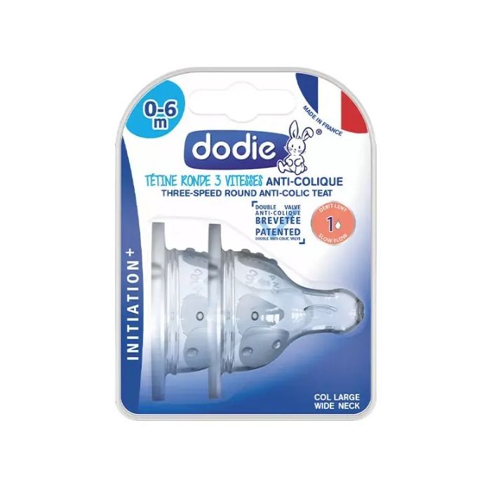 DODIE Tétine Ronde 3 Vitesses Débit 1 COL LARGE  0-6 mois x2