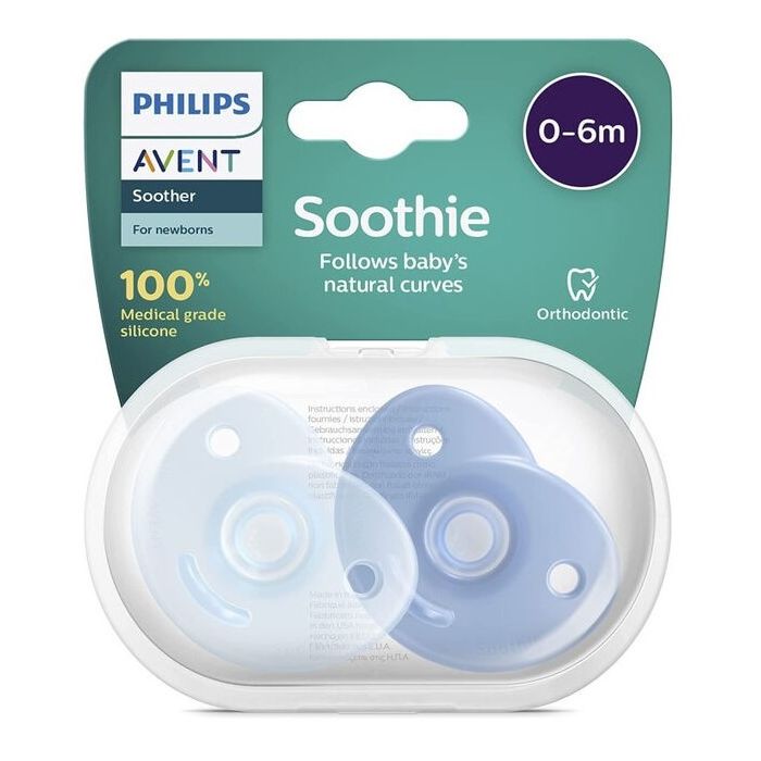 Avent Sucette Orthodontic Soothie 0-6m Bleu x2
